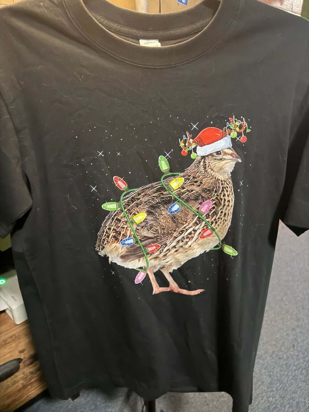 C0007  Lighting Quail Santa Christmas Ugly Sweater Style Graphic Tee